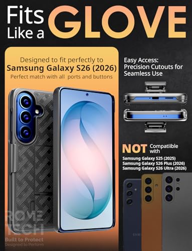 Designed for Samsung Galaxy S26 Case with Belt Clip Holster | Rugged Holster & Protective Phone Case Combo with Anti-Slip Texture - Black - style: Samsung Galaxy S26