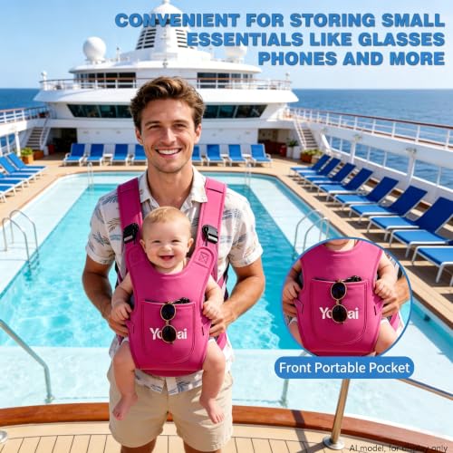 Yosoai Premium Neoprene Water Baby Carrier, Safer Wider 50mm Strap & 60mm Slide Lock Buckle, Ergonomic X+H Back Support, Quick Dry Land & Water Baby Carrier with Waterproof Phone Pouch - color: Hot Pink