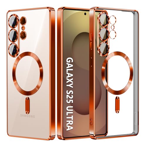 Compatible with Samsung Galaxy S25 Ultra Case（Only）.Magnetic Cover for S25 Ultra. Glossy Slim Thin Soft funda capa para for Galaxy S25 Ultra 6.9 inch.Compatible with MagSafe (Orange) - color: Orange