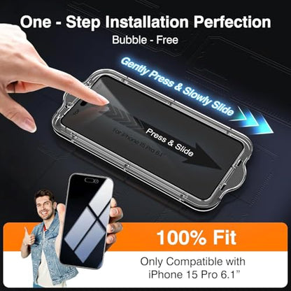 EZ-GLAZ-4+2 Pack for iPhone 15 Pro Privacy Screen Protector (6.1") - size: iPhone 15 Pro