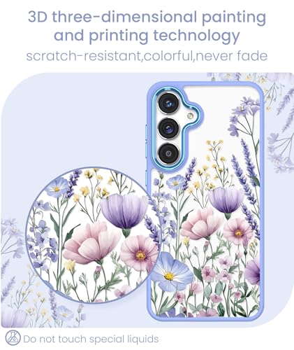 Clear Flower Pattern Case for Samsung Galaxy S26 FE-Light Purple | Girl Women Slim Soft TPU + Hard PC Military Grade Protective Phone Cover WithTempered Glass Screen Protector for S26 FE - color: S26 FE-Light Purple