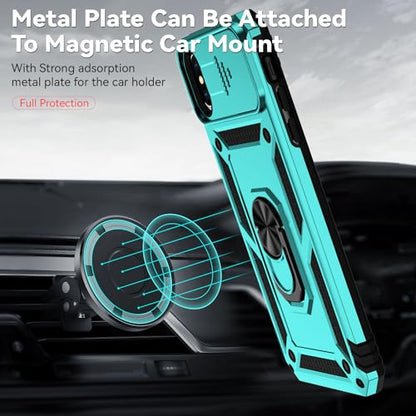for iPhone XS Max Case with Camera Lens Cover HD Screen Protector, Dual Layer Military Grade Drop Protection Magnetic Ring Holder Kickstand Protective Phone Case for iPhone XS Max 6.5 inch (Mint) - color: Mint with camera cover Military-Grade 2nd gen