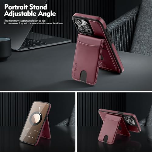 Shieldtop Compatible with MagSafe iPhone 12/12 Pro Wallet Case,Wine Red | 2 in 1 Detachable Magnetic,Credit Card Holder Slots,RFID Blocking,PU Leather,Kickstand,Flip Folio Phone Cover for Men & Women - color: Wine Red, size: iPhone 12/12 Pro 6.1"