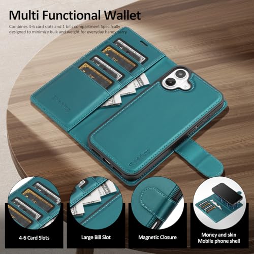 Shieldtop Compatible with MagSafe iPhone 17 Wallet Case,Blue Green | 2 in 1 Detachable Magnetic,Credit Card Holder Slots,RFID Blocking,PU Leather,Kickstand,Flip Folio Phone Cover for Men & Women - color: Blue Green, size: iPhone 17 - 6.3"