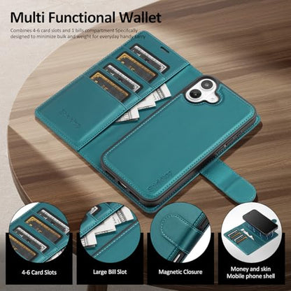 Shieldtop Compatible with MagSafe iPhone 17 Wallet Case,Blue Green | 2 in 1 Detachable Magnetic,Credit Card Holder Slots,RFID Blocking,PU Leather,Kickstand,Flip Folio Phone Cover for Men & Women - color: Blue Green, size: iPhone 17 - 6.3"