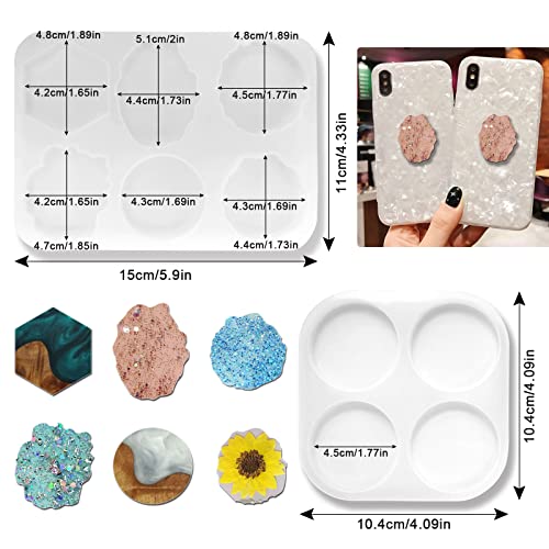 2 Pcs Phone Grip Resin Mold with 20 Pcs Blank Phone Socket Holders, Phone Grip Holder, Phone Finger Expanding Stand Holder, MaehSab On Top Phone Grip Silicone Resin Molds for Epoxy Casting Resin