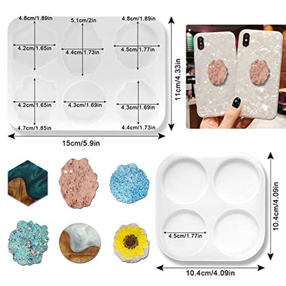 2 Pcs Phone Grip Resin Mold with 20 Pcs Blank Phone Socket Holders, Phone Grip Holder, Phone Finger Expanding Stand Holder, MaehSab On Top Phone Grip Silicone Resin Molds for Epoxy Casting Resin