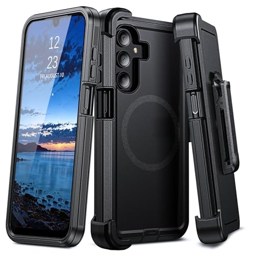 DUEDUE Magnetic Case for Samsung Galaxy A17 Case, Samsung A16 Case with Belt Clip Holster, Heavy Duty Protection Case[Compatible with Magsafe], Rugged Phone Cover with 360°Rotating Kickstand, Black