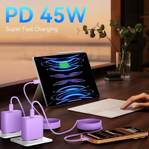 Phone 17 16 Pro Max Charger Fast Charging, 45W Super Fast USB C Charger Block with 10FT Extra Long Fast Charging Cable for 17 16 Pro Max/17 16/16 Plus,15 Pro Max/15 Pro/15, Android Phone-Purple - color: purple, size: 10 Ft