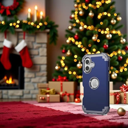 IDweel for iPhone 16 Case with Screen Protector, 3 in 1 Shockproof Slim Fit Hybrid Heavy Duty Hard PC Cover Soft Silicone Bumper Full Body Anti-Fingerprint Case, Blue - color: Blue