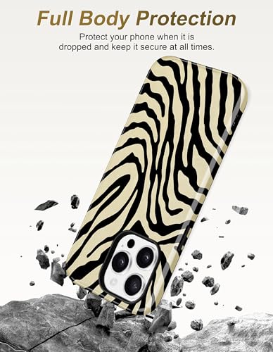 Jusy Magnetic Zebra Phone Case for iPhone 17 Pro Max,Beige | Compatible with MagSafe, Cute Aesthetic Zebra Design, TPU and PC Protective Shockproof Cover - color: Beige