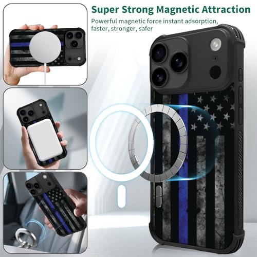 DJSOK Case for iPhone 17 Pro,Compatible with MagSafe,Anti-Scratch Shockproof Case,American Police Flag - color: American police flag, size: IPhone 17 Pro