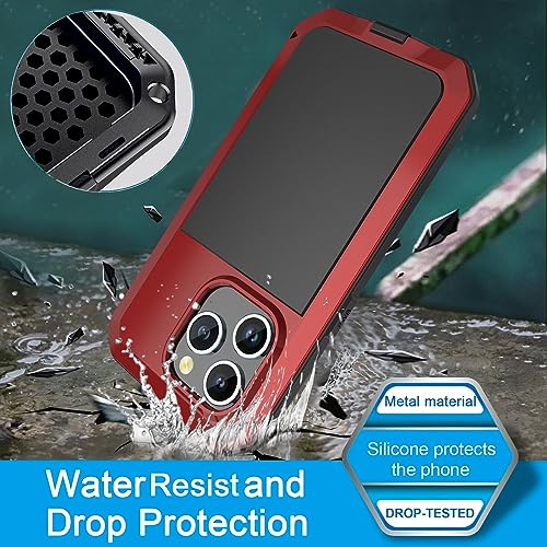 Compatiable with iPhone 15 Pro Case,360 Full Body Protective Cover Heavy Duty Shockproof Tough Armour Aluminum Alloy Metal Case with Silicone Built-in Screen Protector - Red - color: Red