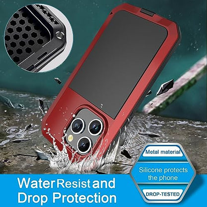 Compatiable with iPhone 15 Pro Case,360 Full Body Protective Cover Heavy Duty Shockproof Tough Armour Aluminum Alloy Metal Case with Silicone Built-in Screen Protector - Red - color: Red