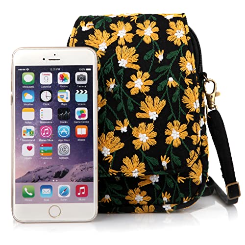 SILKAREA Embroidered Cute Mini Crossbody Bag for Women Small Handbags Wristlet Wallet Bag Cell-phone Pouch Coin Purse - color: Chamomile Yellow