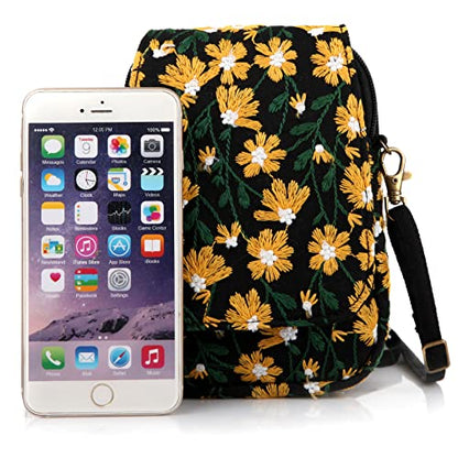 SILKAREA Embroidered Cute Mini Crossbody Bag for Women Small Handbags Wristlet Wallet Bag Cell-phone Pouch Coin Purse - color: Chamomile Yellow