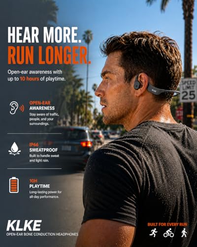 Bone Conduction Headphones for Running with mic and Rear Safety Light - color: KLKE-Gray