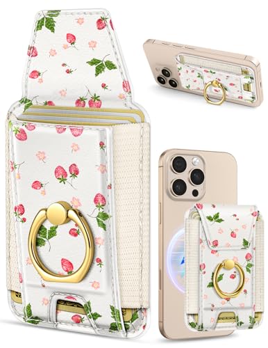 Shorogyt Compatible with Magsafe Wallet with Grip, Watercolor Strawberry - color: Watercolor Strawberry