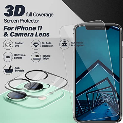 BIGFACE iPhone 11 Screen Protector + Camera Lens Protectors, [2 + 2 Pack] Premium HD Clear Tempered Glass, 9H Hardness, HD Clarity, Anti- Scratch, 3D Curved Accuracy Anti-Bubble Film - size: iPhone 11（6.1"）