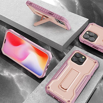 ExoGuard for iPhone 14 Pro Max Case 6.7 Inch, Rubber Shockproof Full-Body Cover Case Come with a Tempered Glass Screen Protector and Kickstand (Pink) - color: Pink