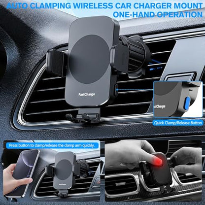 Wireless Car Charger, Fast Charging 15W Auto Clamping Car Charger Phone Holder Phone Mount for iPhone16 15 14 13 12 11 Pro Max Xs, Samsung Galaxy S24 Ultra S23 S22 S21 S20 S10+ Note 9, etc - color: Black-1