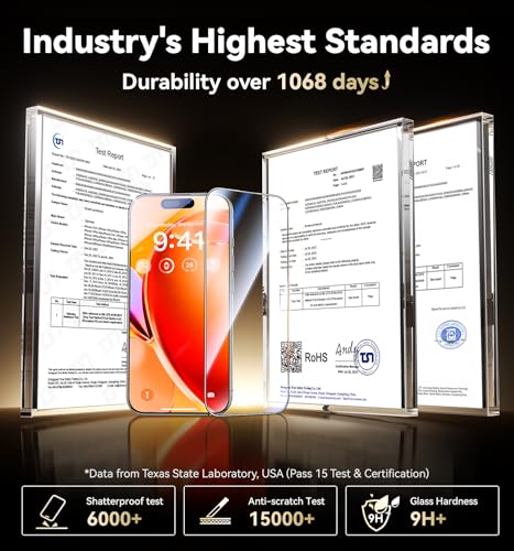 Opxyl Toughest 9H+ Glass for iPhone 16 Pro Screen Protector [Military Grade Shatterproof][Full Coverage Protection] HD Screen Protector iPhone 16 Pro Top Durable Tempered Glass, 2 Packs