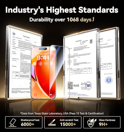 Opxyl Toughest 9H+ Glass for iPhone 16 Pro Screen Protector [Military Grade Shatterproof][Full Coverage Protection] HD Screen Protector iPhone 16 Pro Top Durable Tempered Glass, 2 Packs