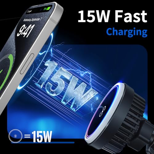 Magnetic Phone Holders for Your Car, Magsafe Cooling Car Mount Charger, Vent & Dashboard Cell Phone Mount, 15W Wireless Fast Charging for iPhone & Android, 360 ° & Hands Free, Summer Car Accessories - size: Universal | Cooling Charge