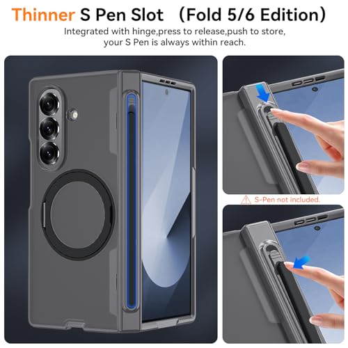 Upgraded 360° Spin Magnetic Invisible Ring Stand for Samsung Galaxy Z Fold 7 Case,[Compatible with MagSafe][S Pen Holder][Hinge Protection][Screen Protector],Shockproof Full Body Phone Cover - color: Grey-1