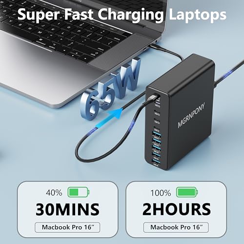 320W USB C Charger Block, MGRNPONY 10-Port GaN USB C Charging Station Black - color: Black