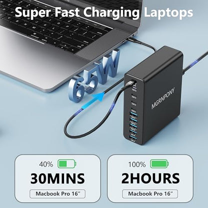 320W USB C Charger Block, MGRNPONY 10-Port GaN USB C Charging Station Black - color: Black