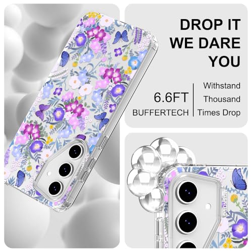 MOSNOVO Case for Samsung Galaxy S24 FE, [Buffertech 6.6ft Military-Grade Drop Protection] [Anti Peel Off Tech] Clear TPU Bumper Phone Case Cover Design - Purple Peri Nemophila Flower - color: Clear - Purple Peri Nemophila Flower, size: Samsung Galaxy S24