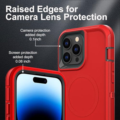 YKHJKLEC for iPhone 14 Pro Case, Compatible with Magsafe, Military Grade 3 in 1 Heavy Duty Shockproof/Drop Proof/Dust Proof Case with 2Pcs Tempered Glass Screen Protector (New-Red/Black) - color: New-Red/Black