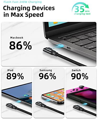 240W USB C to USB C Cable 10FT,Right Angle PD 3.1 Type C to C 5A Fast Charging Cable for MacBook Pro/Air,iPad Pro/Air/Mini,iPhone15/15Pro/15Plus/15ProMax,Samsung S24/S23/S22,Surface Book2,Pixel - style: Dual 90° Right Angle