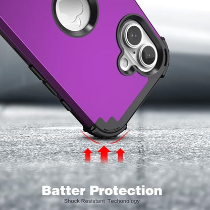 IDweel for iPhone 17 Case with Screen Protector for Men, 3 in 1 Shockproof Slim Fit Hybrid Heavy Duty Hard PC Cover Soft Silicone Bumper Full Body Anti-Fingerprint Case, Dark Purple - color: Dark Purple