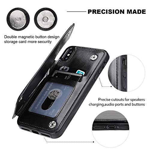 ONETOP for iPhone Xs Max Wallet Case with Credit Card Holder,Black | Kickstand,ID/Cash Holder,Case Wallet with Card Slots,Double Magnetic Clasp,Durable PU Leather Shockproof Cover for Women Men - color: iPhone Xs Max 6.5" Black