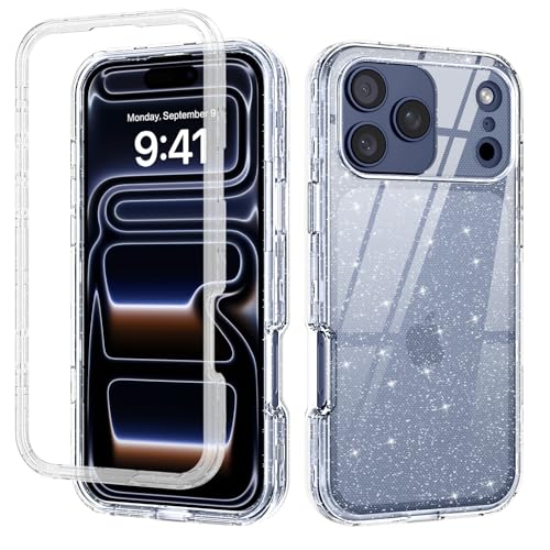 DUEDUE for iPhone 17 Pro Max Case Clear, Glitter Anti-Yellowing Shockproof Protective Transparent Cover Bling Sparkle Phone Case for iPhone 17 Pro Max 6.9", Clear/Glitter - color: Clear/Glitter, size: for iPhone 17 Pro Max 6.9"
