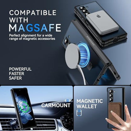 Hensinple for Samsung Galaxy Z Fold 6 Case with Ring Stand, [Compatible with MagSafe][Slim Fit], Magnetic Charing Translucent Back Shockproof Phone Case for Z Fold 6, Black - color: Black