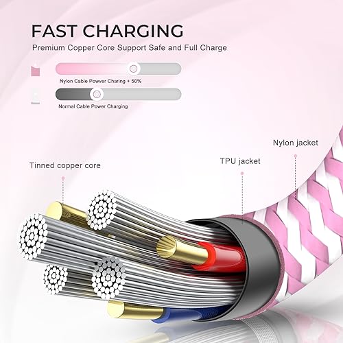 AGOZ 2 Pack Pink Apple MFI Certified Lightning to USB C Cable, Braided Fast Charger Cord Compatible with iPhone 14 Pro Max, 14 Plus, 13, 12, 13 Mini iPhone SE, iPhone 11 XR X XS 8 7 6 5 (10ft)