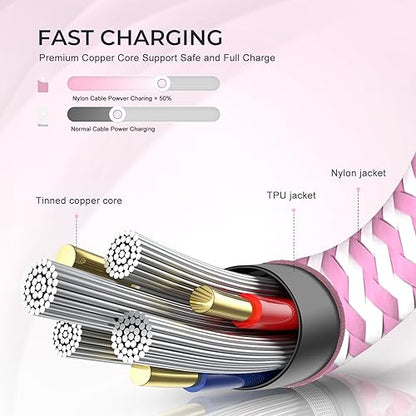 AGOZ 2 Pack Pink Apple MFI Certified Lightning to USB C Cable, Braided Fast Charger Cord Compatible with iPhone 14 Pro Max, 14 Plus, 13, 12, 13 Mini iPhone SE, iPhone 11 XR X XS 8 7 6 5 (10ft)