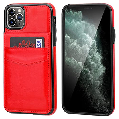 KIHUWEY for iPhone 11 Pro Max Wallet Case Card Holder Kickstand, Red | Credit Card Slots, PU Leather, Magnetic Clasp, Flip Heavy Duty Protection Cover for Men and Women - color: Red