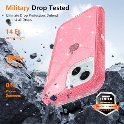 TUTUKII for iPhone 15 Case Pink Glitter | Heavy Duty Shockproof, Anti-Drop, Anti-Yellow,Triple-Layer Transparent Protective Phone Cover, 6.1" - color: Pink Glitter, size: iPhone 15 6.1"