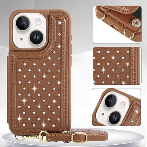 for iPhone 11 Wallet Case with Card Holder Slots and Strap, RFID Blocking Magnetic Flip Folio Cover, Crossbody Purse Protection Case with Kickstand,Brown Diamond - color: Brown Diamond, size: iPhone 11(6.1")
