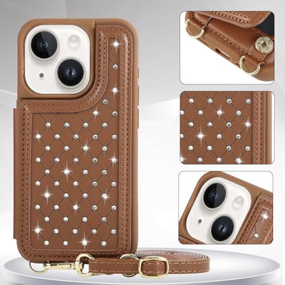 for iPhone 11 Wallet Case with Card Holder Slots and Strap, RFID Blocking Magnetic Flip Folio Cover, Crossbody Purse Protection Case with Kickstand,Brown Diamond - color: Brown Diamond, size: iPhone 11(6.1")