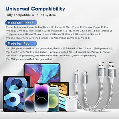 [Apple MFi Certified] Short iPhone Charger 1ft 2Pack,USB A to Lightning - color: silver, size: 2Pack-1FT