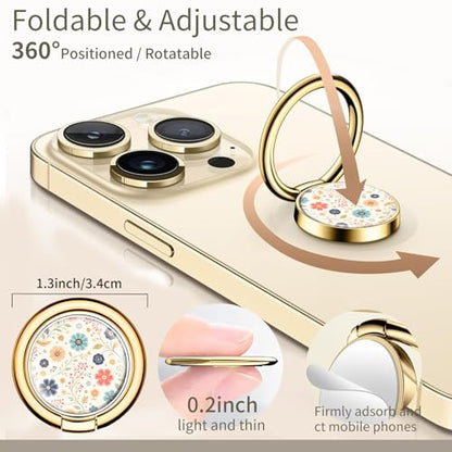 Cell Phone Ring Holder, Cute Phone Ring Grip Stand, 360°Rotation Funny Metal Kickstand Finger Grip Colorful Flowers Boho - color: Colorful Flowers Boho