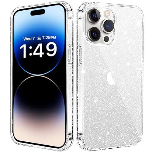 JJGoo Compatible with iPhone 14 Pro Case, Bling Sparkle Soft TPU Anti-Scratch Shockproof Protective Phone Bumper, Women Girls Cute Slim Sparkly Phone Case for iPhone 14 Pro, Clear Glitter - color: Clear Glitter