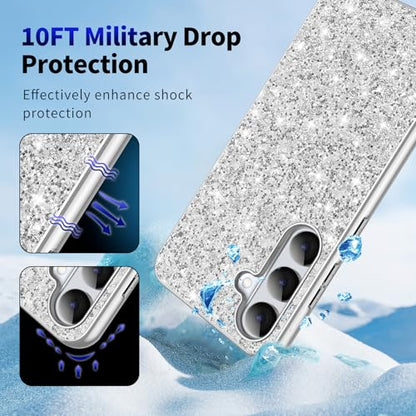Galaxy S26 Glitter Case for Samsung Galaxy S26 5G Phone Case for Women Girls, Slim Ultra Thin Matte Back Shockproof Full Body Protective Cover for Samsung S26 5G, Crystal Bling Case, 2026 (Silver) - color: Silver