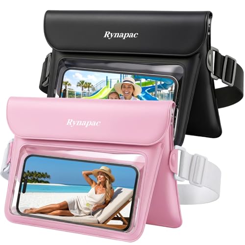 2 Pack Waterproof Fanny Pack for Women Men, IPX8 Phone Pouch Dry Bag | Double Space, Touch Screen, Waterproof Bags for Phone Passport Wallet Purse, Beach Cruise Swimming Essentials - color: Black+Pink