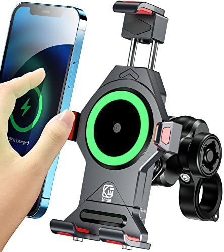 BRCOVAN Aluminum Alloy Motorcycle Phone Mount with Qi 15W Wireless Charger - color: BLACK